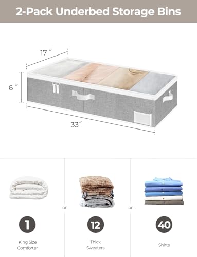 StorageWorks Large Under Bed Storage Containers with Handles and Label Holder, 2 Pack Ultra-thick Fabric Underbed Bins, Closet Organizer for Clothes, Blankets, Sweater - color: Gray, size: Large-without Wheels