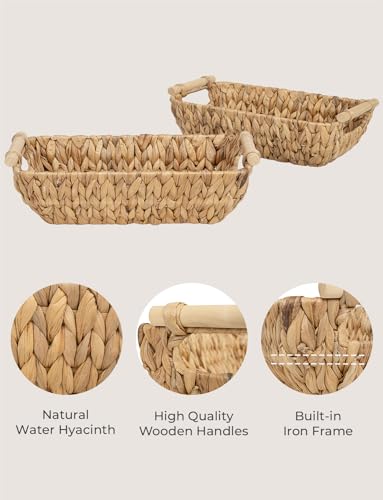 StorageWorks Hand-Woven Small Wicker Baskets, Water Hyacinth Storage Baskets with Wooden Handles, 2-Pack - color: Natural(Water Hyacinth), size: Small