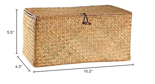 DOKOT Rectangular Handwoven Seagrass Small Storage Basket with Lid for Shelves and Home Organizer Bins,S (10.2"x5.5"x4.3"H), Natural - size: S (10.2"x5.5"x4.3"H)