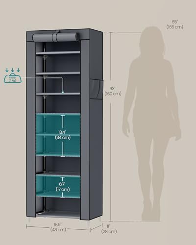 SONGMICS 10-Tier Shoe Rack, Shoe Storage Cabinet with Dustproof Cover, Free-Standing Storage Organizer for Closet, Entryway, Hold 20 Pairs of Shoes, for Sneakers, High Heels, Gray URXJ034GN02 - color: Grey, size: 10 Tiers (18.9"W)