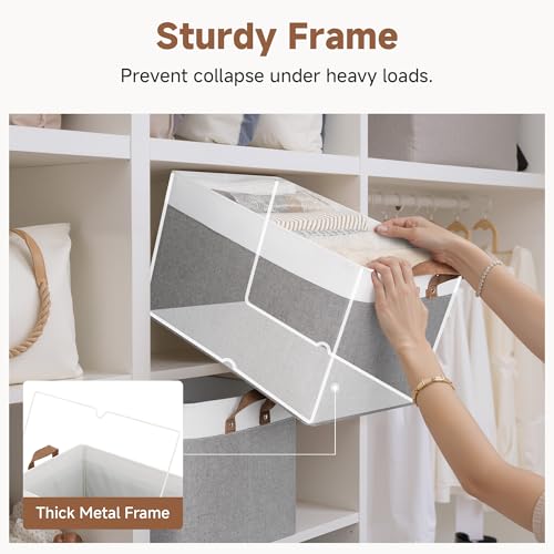 StorageWorks Storage Bins, Fabric Storage Bins for Shelves, Extra Large Storage Baskets with Metal Frame, Closet Baskets and Bins with Handles, Jumbo, Gray and White, 2-Pack - color: Gray and White, size: 19" L x 13 ¼" W x 11" H