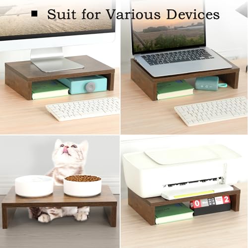 TEAMIX Monitor Riser - 2 Pack, Rustic Brown Wood Adjustable Stand for 2 Monitors/Laptop/PC - color: Brown