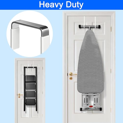 Mars-Rock Over The Door Metal Hooks with Plastic Coating 7.5" Fit 0.5" to 1 3/4" Door 4 Pcs Heavy Duty Single Towel Robe Rack Wreath Bathroom Shower Hanger Shoe Organizer Ironing Board Long White - color: J: WT 7.5" fit 0.5" to 1 3/4" door 4pcs