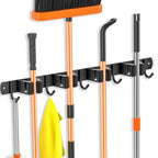 Broom Holder Wall Mount, Improved Non-slip Mop and Broom Holder Wall Mount, Heavy Duty Broom Hanger Organizer for Closet Laundry Garden Garage Storage (4 Racks 5 Hooks)