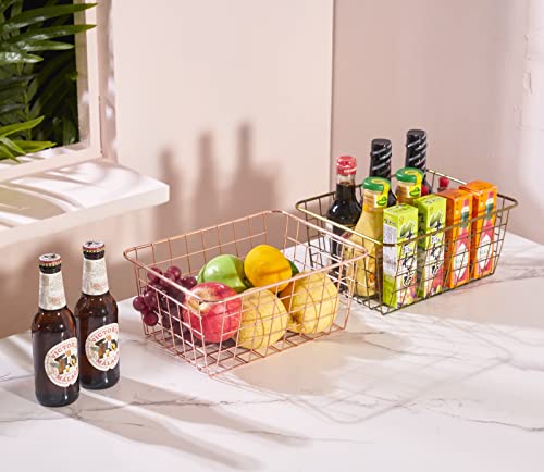 JUNCHU CHERRY Wire Kitchen Storage Basket 4 Packs,Perfect Pantry Organization Accessories Basket,Laundry Basket,Countertop Organization, Suitable for Kitchen,Bathroom,Bedroom,Tabletop,Stackable,Bronze - color: Bronze