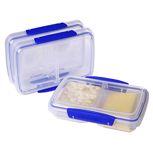 Sistema 3-Piece Food Storage Containers with 2 Compartments and Lids for Meal Prep, Dishwasher Safe, 11.8oz, Clear/Blue - size: 11.8oz, style: Set of 3