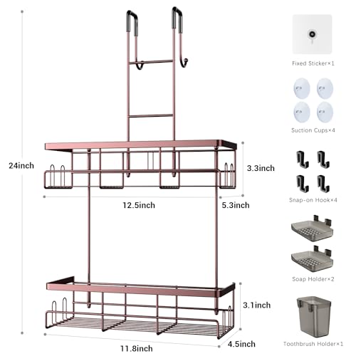 Aitatty Over the Door Hanging Shower Caddy: Rustproof Hanging Organizer over the Door - No Drilling Bathroom Rack for Inside Shower Bronze - color: Bronze