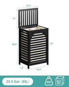 Laundry Hamper, 22.5 Gallon (85L) Bamboo Wood Clothes Laundry Basket with Lid and Handles, Removable Liner (Black, Large) - color: Black, size: Large