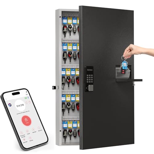 WeHere 104 Keys Lock Box Wall Mount with Key Drop Slot, APP Bluetooth/OTP/Wi-Fi/Fixed Code/Key Unlock, Smart Large Key Cabinet Key Return Box for Hotel,Car Dealerships,Realtors,Office - size: 104 Key(smart)