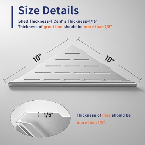 Corner Shower Shelf 10", Brushed 304 Stainless Steel Slot Design Recessed Corner Shelves Bathroom Grout in Shelf for Tiled Wall, 2 Pack - color: Brushed, size: 10"-2 Pack