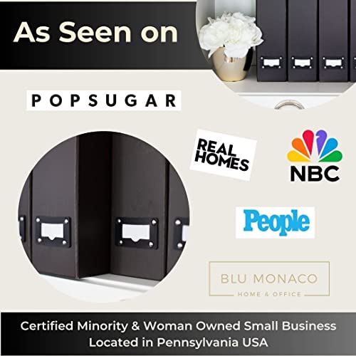 BLU MONACO Foldable Black Magazine File Holder | Set of 6 Cardboard Desk Organizer Boxes | Vertical Magazine File Holder | Standing File Holder | Office Classroom or Home - color: Black