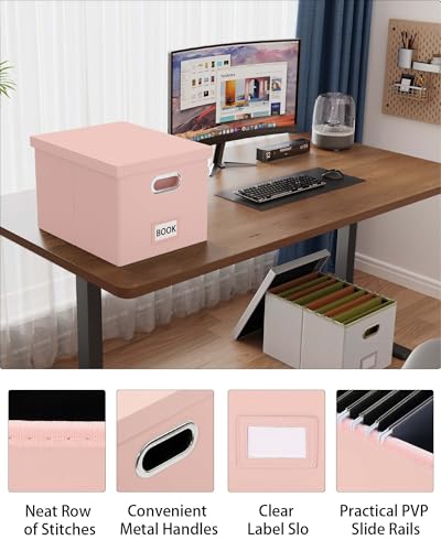 Oterri File Organizer Box with Lid, Portable Hanging File Box for Letter/Legal Files, Office/Decor/Home, Cream-pink (Leather), 1 Pack - color: Cream-pink(Leather), size: 1 pack