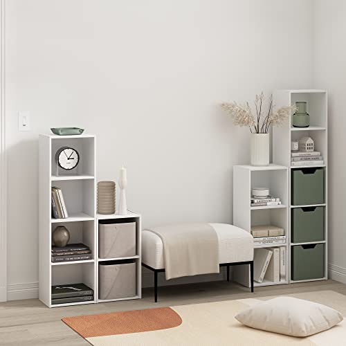 Furinno PASIR Book Shelf, 4-Tier Modern Bookshelf, Open Shelves Bookcase 9 x 12 x 42, Easy Assembly, for Living Room, Bedroom, Home Office, White - color: White, size: 4-Tier Cube