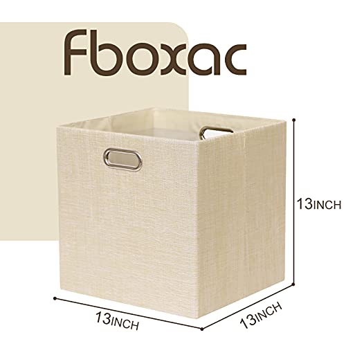 Cube Storage Bins 13×13 Inch Linen Foldable Box with Handles, Collapsible Organization Basket Set of 4 Large Capacity Drawer for Closet Shelf Cabinet Bookcase Bedroom, Beige - color: Beige