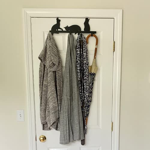 Evelots Over The Door 4 Hook Towel/Coat Rack Hanger Organizer, Kitty Cat Design-Easy No Tool Installation-Black Iron-Holds 20 lbs. - size: 1 Pack, style: 4 Hook Kitty Cat Design