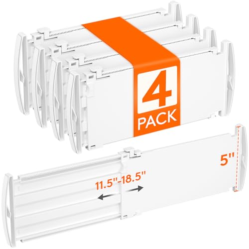Lifewit 5" Tall 4 Pack Drawer Dividers, 30-47cm/11.5-18.5" Expandable Drawer Divider for Clothes, Adjustable Dresser Drawer Organizers, Drawers Separators for Dresser/Bathroom/Closet/Kitchen White - size: 5"H, 11.5-18.5"L