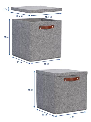 Temary Fabric Storage Bins with Lids 13 Inch Storage Cubes with Lid, Decorative Foldable Storage Boxes for Clothes, Closet Organizers (Grey, 13x13x13inch) - color: A-Gray, size: 13×13×13