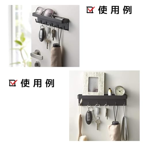 Key Holder for Wall Mount and Adhesive 6 Key Hooks with Shelf Metal Mail Organizer with Key Hooks Decorative Key Rack with Tray Sunglasses Holder Wall for Door Entryway Hallway and Office Small Black