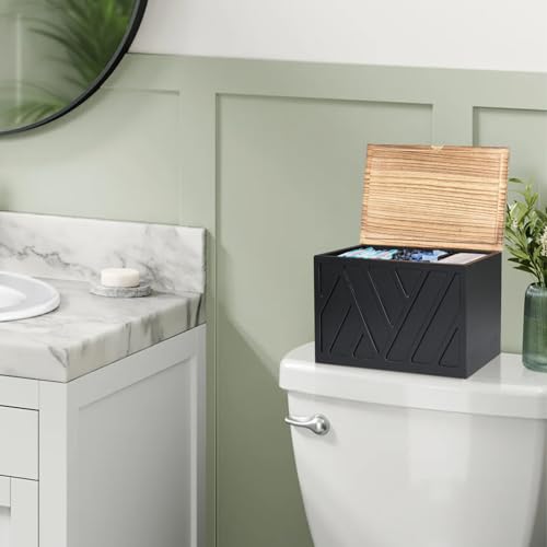 Tampon Holder for Bathroom Decor, Feminine Product Organizer With Lid, Shark Week Storage, Wood Pad Box for Toilet, Bathroom Accessories for Girl Stuff - color: 1-Pcs-Black