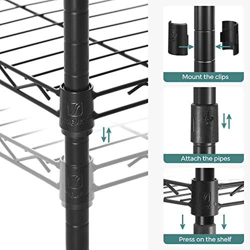 SONGMICS 5-Tier Storage Shelves, Wire Shelving Unit, Kitchen Metal Shelves, Storage Rack with Adjustable Shelves, Shelf Liners, 8 Hooks, for Garage, 11.8 x 35.4 x 63 Inches, Black ULGR095B01 - color: Ink Black, size: 5 Tiers (11.8"D x 35.4"W), style: With