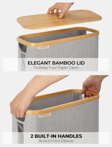 StorageWorks Large Toilet Paper Storage with Bamboo Lid, Toilet Paper Holder Basket for Up to 12 Mega or 16 Regular Size Rolls, Paper Storage Baskets for Bathroom, Grey, 1 Pack - color: Grey, size: Large
