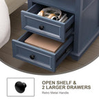 REDAYFUR 18" Wide End Table with Fast Charging Station Set of 2, 18” Wide Sofa Side Table with Drawers,End Table with Drawers for Living Room,Blue - color: Dark Blue, size: 1 Set