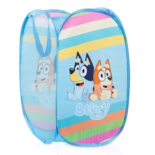Bluey Pop Up Hamper - Bluey and Bingo Mesh Laundry Basket/Bag with Durable Handles - Storage for Clothes and Toys - color: Blue - Bluey 01