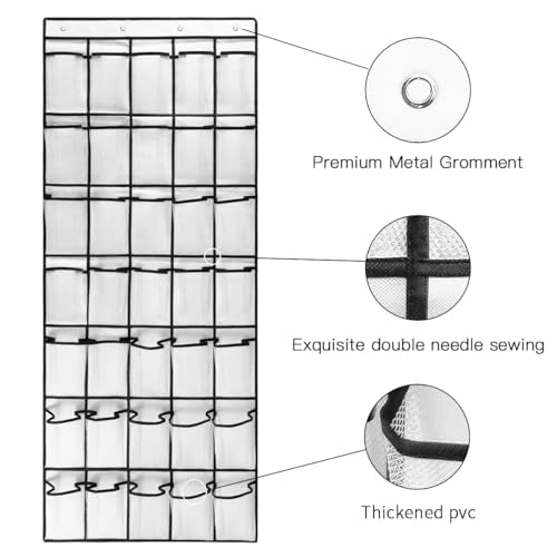 2 Pack 35 Breathable Mesh Pockets Large Hanging Shoe Organizer Over The Door Shoe Rack for Closet Door Storage Shoe Holder Hanger, 8Hooks, White (67.7'' x 26.4'') - color: White-2PCS