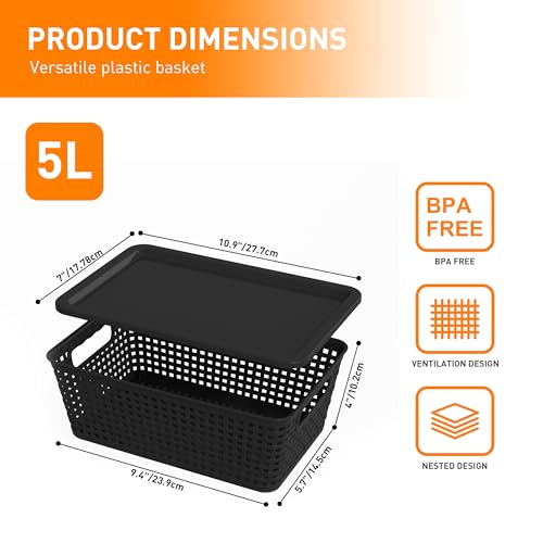 Plastic Storage Baskets With Lid, Storage Bins for Organizing, Stackable Decorative Containers for Shelves Drawers Desktop Closet Playroom Classroom Office,10 Pack-Black - color: Black, size: 10 Pack