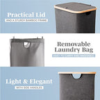 LONBET Laundry Basket with Lid, Made from Breathable Fabric | Aesthetic Clothes Hampers for Laundry with Side Handles & Sturdy Bamboo Frame (26 Gallons - Single, Gray) - color: Gray, style: 26 Gallons - Single