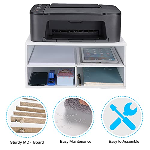 EMERIT Printer Stand for Desk - 2 Tier Desktop Printer Stand with Paper Storage, Printer Riser Organizer for Home Office, Holds up to 30 lbs, White - color: White, size: Large