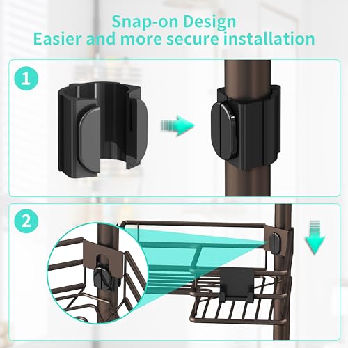 HapiRm Corner Shower Caddy Organizer - Shower Organizer Corner with Soap Holder, Toothbrush Holder and 4 Hooks, Rustproof Bathroom Shelf Tension Pole Available for 27.6 to 108.3 Inch - Bronze - color: Bronze