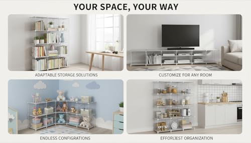 12-Cube Storage Organizer, Metal Wire Cube Shelving Unit, 11.8" L x 11.8" W x 11.8" H, Modular Grid Bookshelf for Closet, Bedroom, Office, White ATTJL12W - color: White