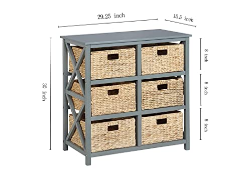 eHemco 3 Tier X-Side End Storage Cabinet with 6 Wicker Baskets, Gray - color: Grey, size: 15.5"D x 29.3"W x 30"H (6 Drawers)