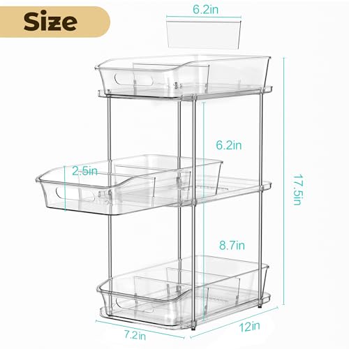 incostar 3 Tier Under Sink Organizer and Storage - Multi-Purpose Stackable Pantry Organizer with Pull-Out Clear Bins and Movable Dividers for Kitchen and Bathroom Cabinet - style: 1 Pack 3Tier