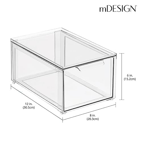 mDesign Plastic Closet Organizer Bin w/Pull Out Drawer - Stackable Storage for Closet - Organization for Shoes, Clothes, Bags, Totes, Small Linens, and More - Lumiere Collection - 2 Pack - Clear - size: 8 x 12 x 6 (Pack of 2)