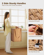 Greenstell Laundry Hamper with Wheels, No Install Needed, 90L Divided Handwoven Hampers & 2 Removable Liner Bags, Synthetic Rattan Clothes Laundry Basket with Lid & Handles, Foldable Hampers Natural - color: Natural, size: 90L: 18.3x13.5x26.4 Inches