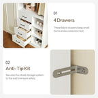 HOOBRO Closet System with 3 Extendable Rods, 9FT Closet Organizer with 4 Drawers, LED Light Strip, Built in Closet Organizer System, Adjustable Cloth Garment Rack from 6 to 9FT for Cloakroom, White