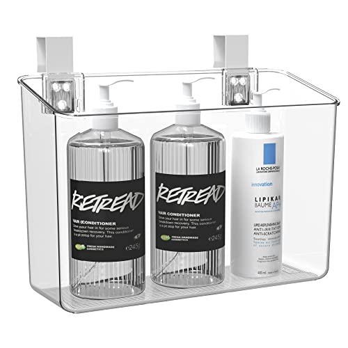 vacane Plastic Over Cabinet Door Organizer with Removable Hooks, Clear Hanging Baskets for Organizing Over the Cabinet Organizer Holder for Kitchen, Pantry, Bathroom-Hang Outside or Inside Door-L - style: L