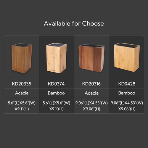 KITCHENDAO XL Acacia Wood Universal Knife Block with Slots for Scissors and Sharpening Rod, Safe, Space Saver Knives Storage Stand Display without Knives, Unique Slot Design to Protect Blade - color: XL-Acacia Wood