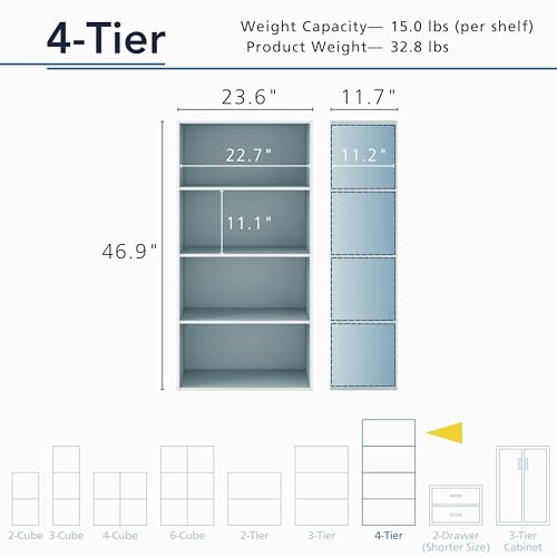 Homes: Inside + Out Apexa 4-Tier Cube Storage Organizer Shelves, Stackable Wood Bookcase Fits Cubby Bins for Organization, Dorm Teen Room Decor & Home Office, Light Blue - color: Light Blue, size: 4-Tier