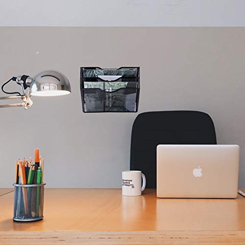 EASEPRES 3 Pocket Mesh Hanging Wall File Organizer, Wall Mounted Mail Paper Document Folder Holder, Clipboard Storage Organization Magazine Rack with Nametag Label for Office Home School, Black - color: Black, size: 3 Tier