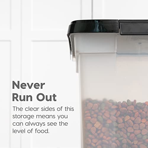 IRIS USA 50 Lbs / 65 Qt WeatherPro Airtight Pet Food Storage Container with Removable Casters, for Dog Cat Bird and other Pet Food Storage Bin, Keep Fresh, Translucent Body, Easy Mobility, Clear/Black