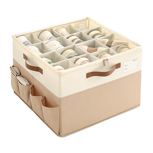 Varhomax Shoe Organizer Box for Closet, Fabric Shoe Storage Bin with Adjustable Dividers & Clear Cover, Holds up 16-32 Pairs of Sneakers & Sandals for Entryway, Cubby - color: Brown-Large-1 Pack