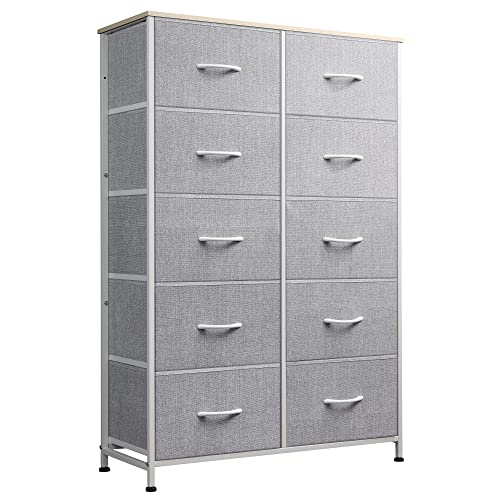 WLIVE Tall Dressers for Bedroom with 10 Drawers, Chest of Drawers, Dresser for Closet, Hallway, Living Room, Entryway, Light Grey - color: Light Grey