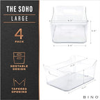 BINO | Plastic Organizer Bins, Large - 4 Pack | The SOHO Collection | Multi-Use | Pantry & Freezer Organizer Bins | Plastic Storage Containers for Home & Kitchen Org - size: Large