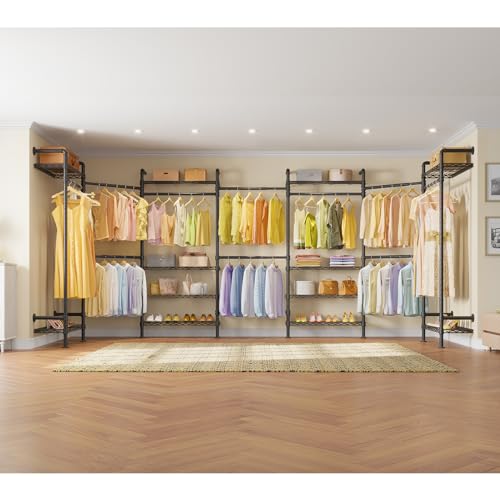 Timate F3 Garment Rack Heavy Duty Clothes Rack for Hanging Clothes, Expandable Industrial Pipe Wall Mounted Clothing Racks, Adjustable Storage Wardrobe Closet Kit Walk in Closet Systems, Black - color: Black, size: F3