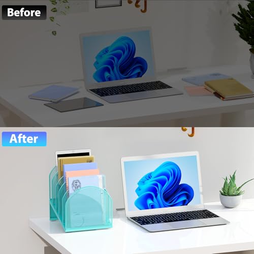 gianotter Desktop File Organizer, Desk Organizer with 5 Compartments, Paper Organizer for Desk, Workspace Organizers for Office Supplies (Blue, Inclined Style) - color: Blue, size: Inclined Style