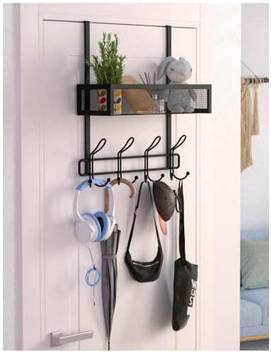 Over The Door Hooks Organizer Storage - Over The Door Hanger for Coat Rack, Storage with 12 Hook & 2 Mesh Baskets, for Bathroom,Bedroom,Kitchen,Office (Single Layer with 12 Hooks) - size: 2-Tier with 12 hooks