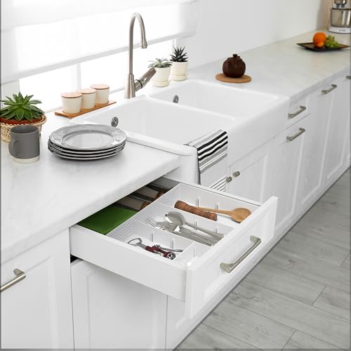 Simple Houseware Drawer Organizer Tray with 9 Adjustable Compartments, White - color: White, size: 1 Pack